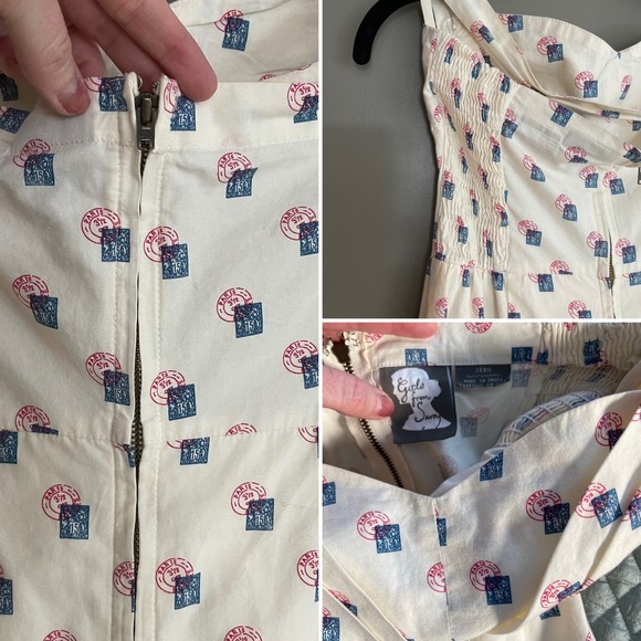 Anthropologie Girls from Savoy Sincerely Paris Halter Dress Sz 0 Cream Blue Red - Picture 16 of 16